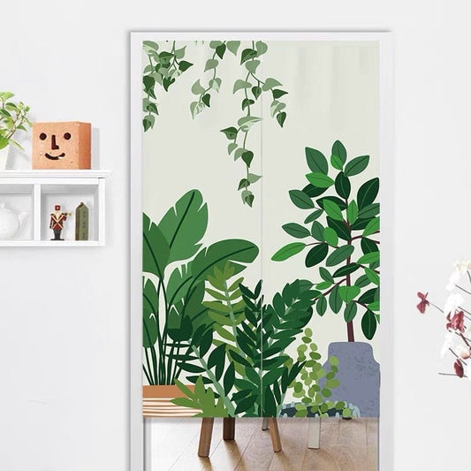 Oil Painting Green Leaves Doorway Noren Curtain image 0