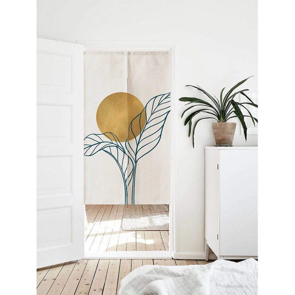 Hand Drawn Pastel Bird of Paradise Leaves Doorway Noren Curtain image 0