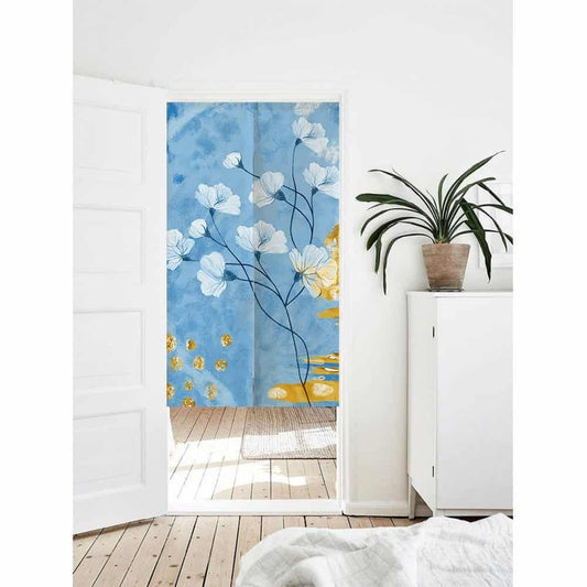 Japanese Blue Floral Doorway Noren Curtain image 0
