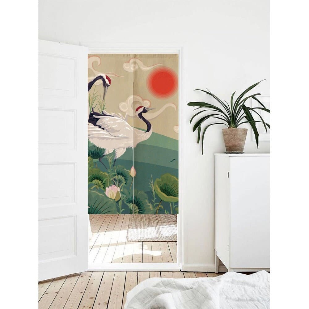 Japanese Crane Bird of Luck Art Print Doorway Curtain Noren image 0