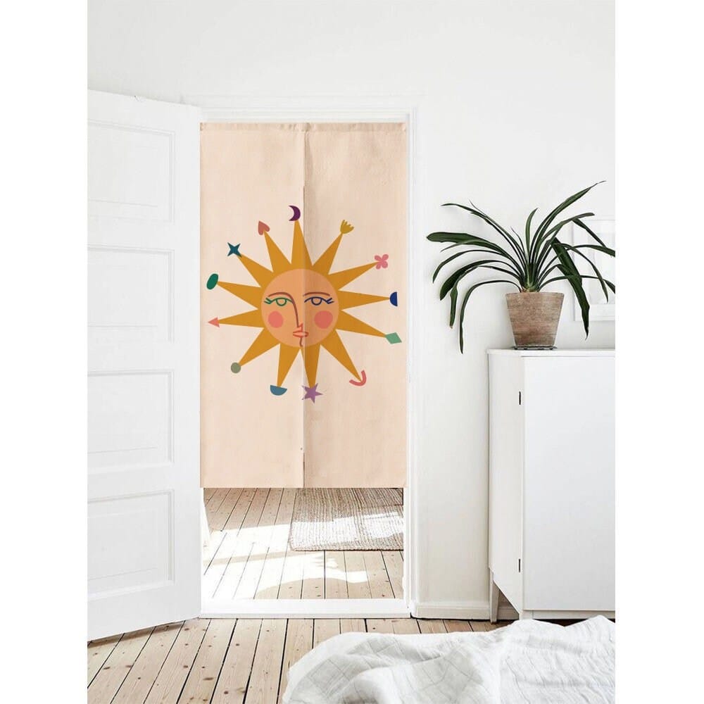 Aesthetic Happy Sun Face Art Doorway Curtain Noren image 0