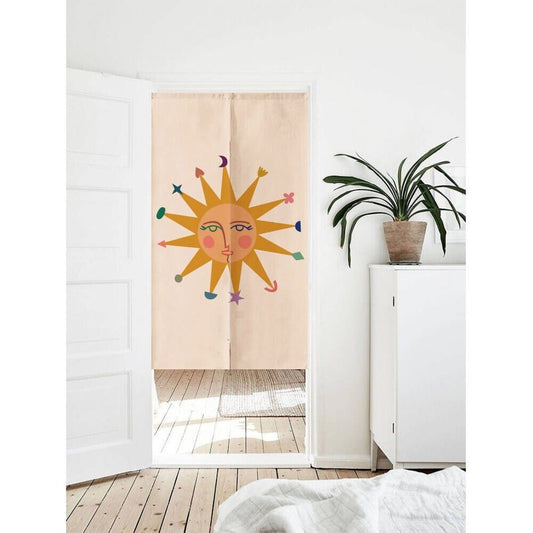 Aesthetic Happy Sun Face Art Doorway Curtain Noren image 0