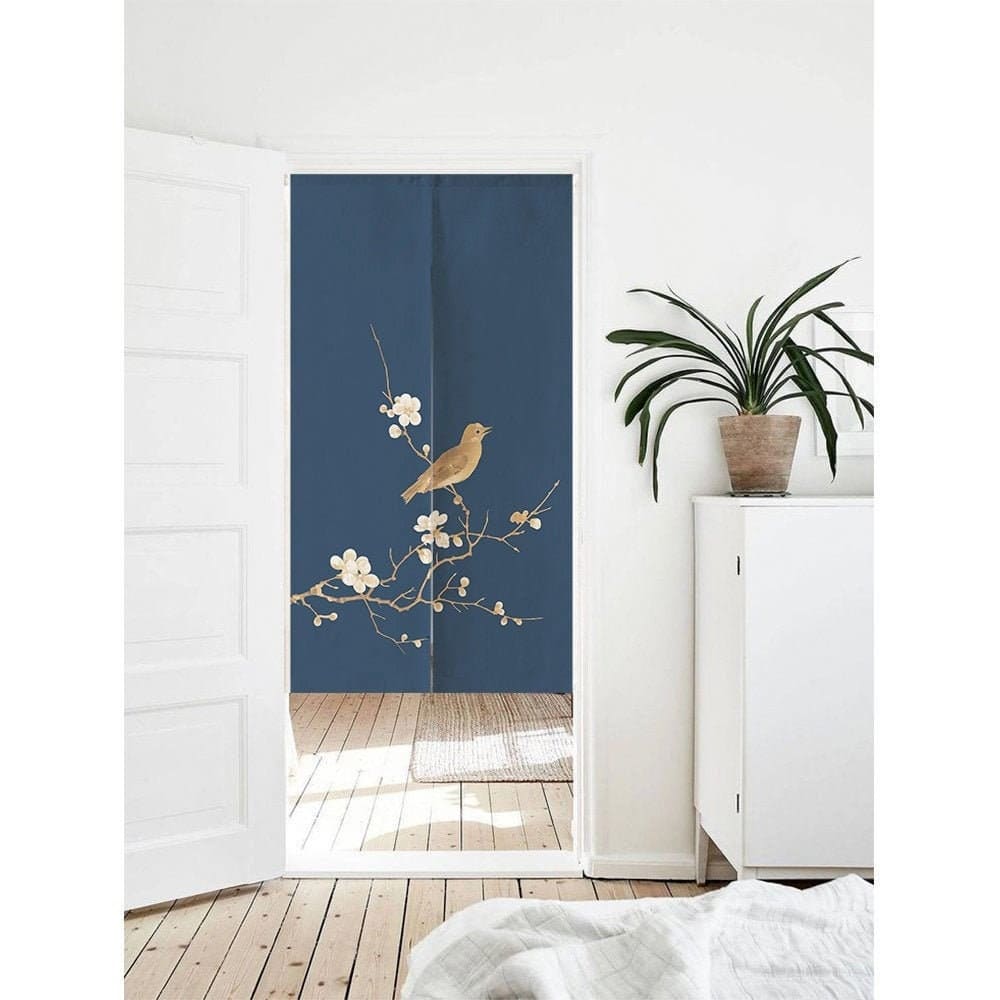 Bird Pattern with Navy Blue BackgroundDoorway Noren Curtain image 0