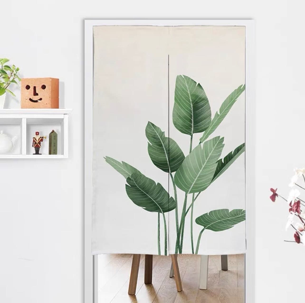 Watercolour Bird of Paradise Leaves Doorway Curtain Noren image 0