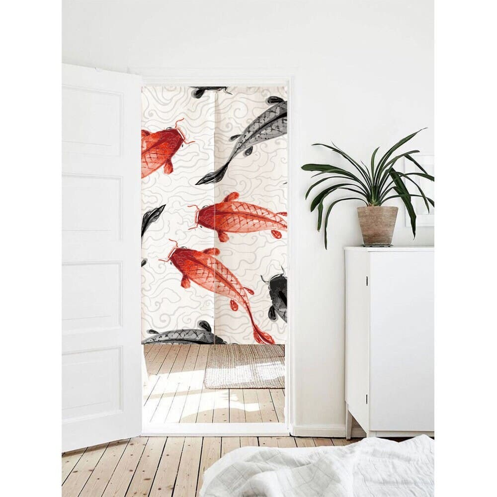Traditional Japanese Koi Art Print Doorway Curtain Noren image 0