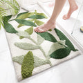 Green Leaves Bath Mat - Ultra-Soft Absorbent Fluffy Bathroom Rug | Non-Slip Washable Botanical Bath Rug